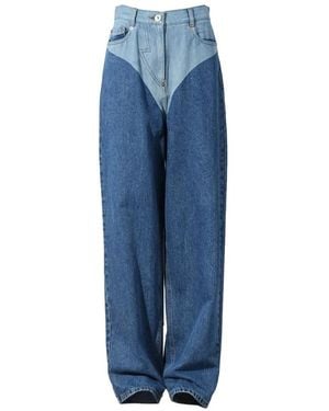 Pushbutton Two-Tone Wide-Leg Jeans - Blue