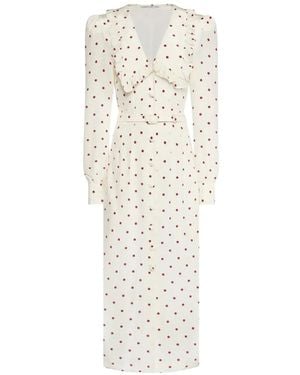 Alessandra Rich Polka-Dot Ruffled Midi Dress - White