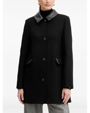 Morgan Leather Collar Button Coat - Black