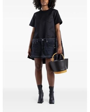 Sacai Hybrid Denim Pleated Asymmetric Dress - Black