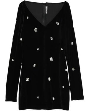 David Koma Crystal-Embellished V-Neck Dress - Black