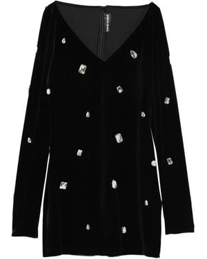 David Koma Crystal-Embellished V-Neck Dress - Black