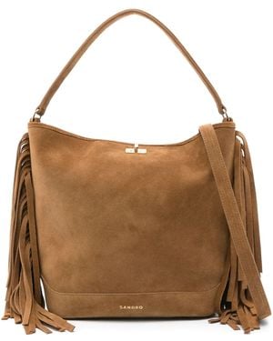 Sandro Suède Shopper Met Franje - Bruin