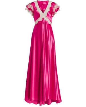 Alberta Ferretti Lace-Trim Maxi Dress - Pink