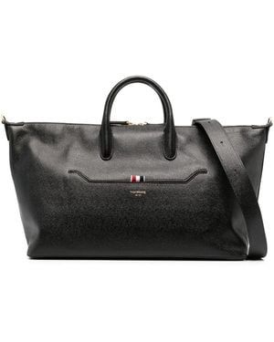 Thom Browne Medium Rwb Stripe Leather Holdall - Black