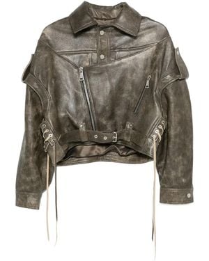 Manokhi Asymmetric Leather Jacket - Green