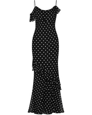 Self-Portrait Polka Dot Georgette Maxi Dress - Black