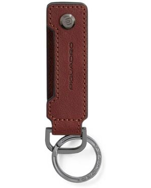 Piquadro Logo-Engraved Leather Keyring - Purple