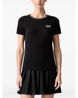 EA7 Logo-Print Striped-Trim T-Shirt - Black