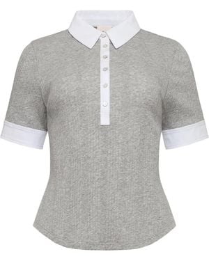 Cinq À Sept Jaden Ribbed-Knit Polo Top - Grey