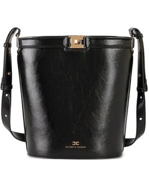 Elisabetta Franchi Naplak-Effect Bucket Bag - Black
