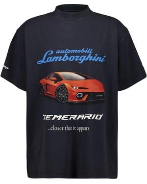Balenciaga Lamborghini-print Wheel-detail T-shirt - Blue