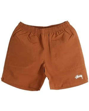 Stussy Water Logo-Print Shorts - Brown