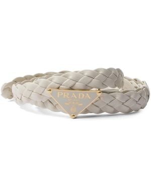 Prada Triangle-Logo Braided Belt - Gray