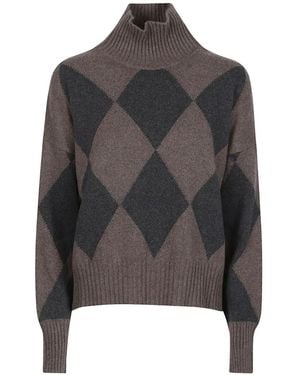 Aragona Argyle-Motif Roll-Neck Sweater - Gray