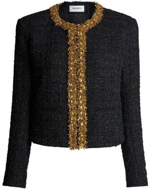 Balmain Embroidered Tweed Jacket - Black