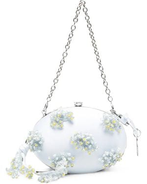Self-Portrait Floral-Beaded Clutch Bag - White