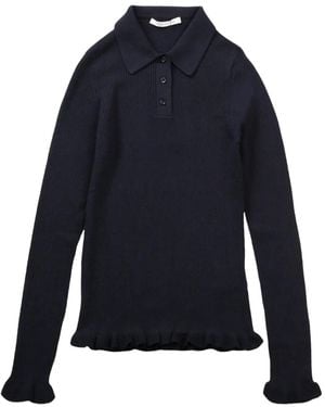 Cecilie Bahnsen Ruffled-hem polo top - Azul