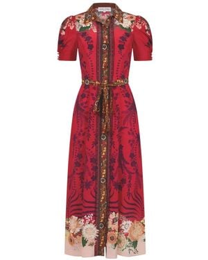 Saloni Vanessa Floral-Print Belted Maxi Dress - Red