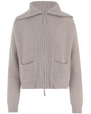 arch4 Gerippter Cardigan - Grau