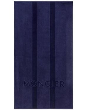 Moncler Logo-Embossed Striped Beach Towel - Blue