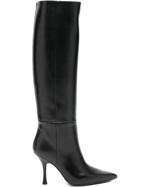 Anna F. Botas de piel con tacón de 100 mm y puntera en punta - Negro