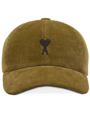 Ami Paris Corduroy Heart-Logo Baseball Cap - Green