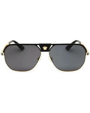 Versace Medusa-Embellishment Geometric-Frame Sunglasses - Grey