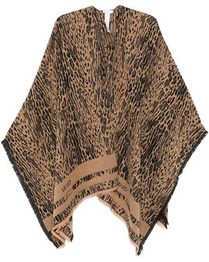 Liu Jo Leopard-Print Fringed Poncho - Brown