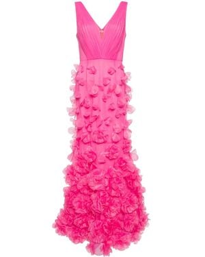 Marchesa Floral-Appliqué Tulle Gown - Pink