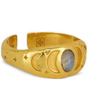Ottoman Hands Moonstone Moon-Engraved Rings - Metallic