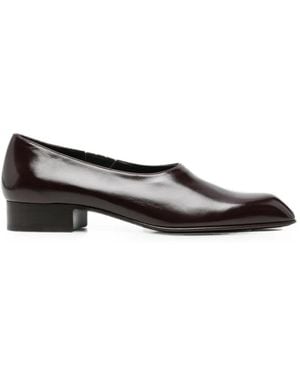 KHAITE Leather Square-Toe Loafers - Red