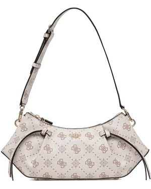 Guess Sac Porté Épaule Allegra À Motif Monogrammé Et Plaque Logo - Natural