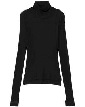 Helmut Lang Top A Strati Con Collo Alto - Nero