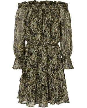 Pinko Paisley Off-Shoulder Midi Dress - Green