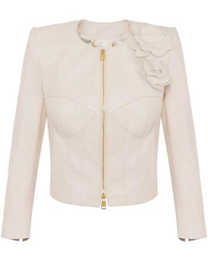 Elisabetta Franchi Flower Appliqués Leather Jacket - White