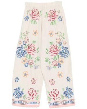 ORSINA Cross-Stitch Embroidered Palazzo Pants - White