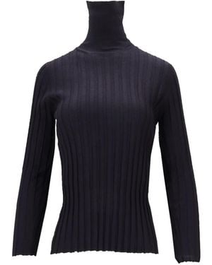 LA ROSE High-Neck Ribbed Top - Blue