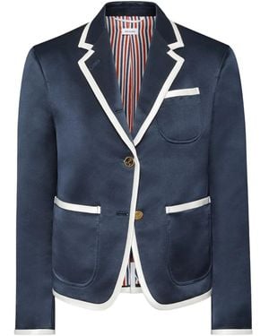 Thom Browne コントラストトリム サテンジャケット - ブルー