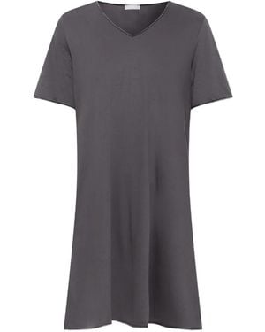 Hanro V-Neck Short-Sleeve Nightdress - Grey