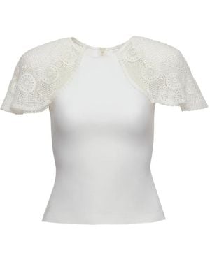 Magda Butrym Crochet-Sleeve Flared Blouse - White