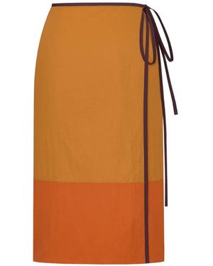 Saint Laurent Tie-Detail Colour-Block Skirt - Orange