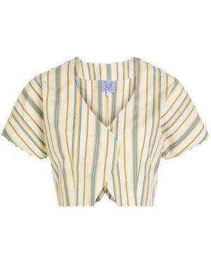 Thierry Colson Striped-Pattern Cropped Blouse - Metallic