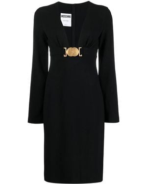 Moschino Logo-Plaque Long-Sleeved Dress - Black