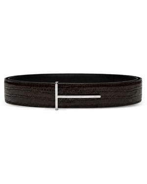 Tom Ford Cinturón Reversible Con Hebilla En T Y Efecto De Piel De Lagarto En Relieve - Blanco