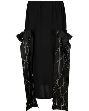 Yohji Yamamoto Embroidered Midi Skirt - Black