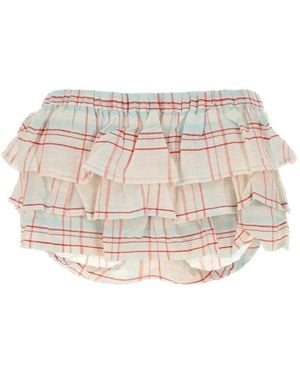 GIMAGUAS Shorts Jardin Con Volantes A Cuadros - Blanco
