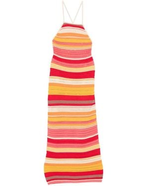 Laneus Sleeveless Striped Midi Dress - White