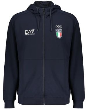 EA7 Italia Team Zip-Up Hooded Jacket - Blue