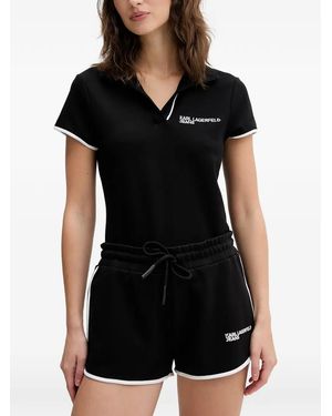 KARL LAGERFELD Logo-Embroidered Contrast-Trim Polo Shirt - Black